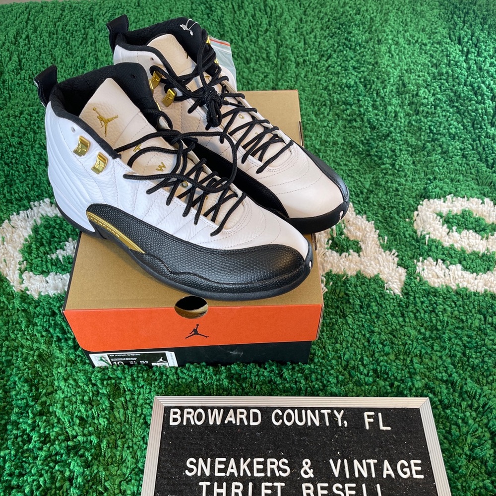 Men's Jordan 12 Retro "Royalty" White/Metallic Gold-Black (CT8013 170)